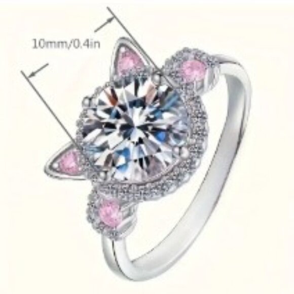 Pink Rhinestone Cat-Shaped Ring - Cute Alloy Fashion Accessory for Women Size 7 - Picture 5 of 8